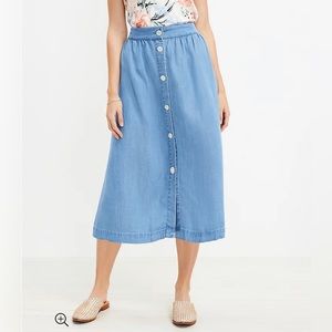 Loft chambray a-line button-down midi skirt (small)
